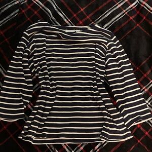 L.L. Bean Navy and Cream Striped Long Sleeve Top